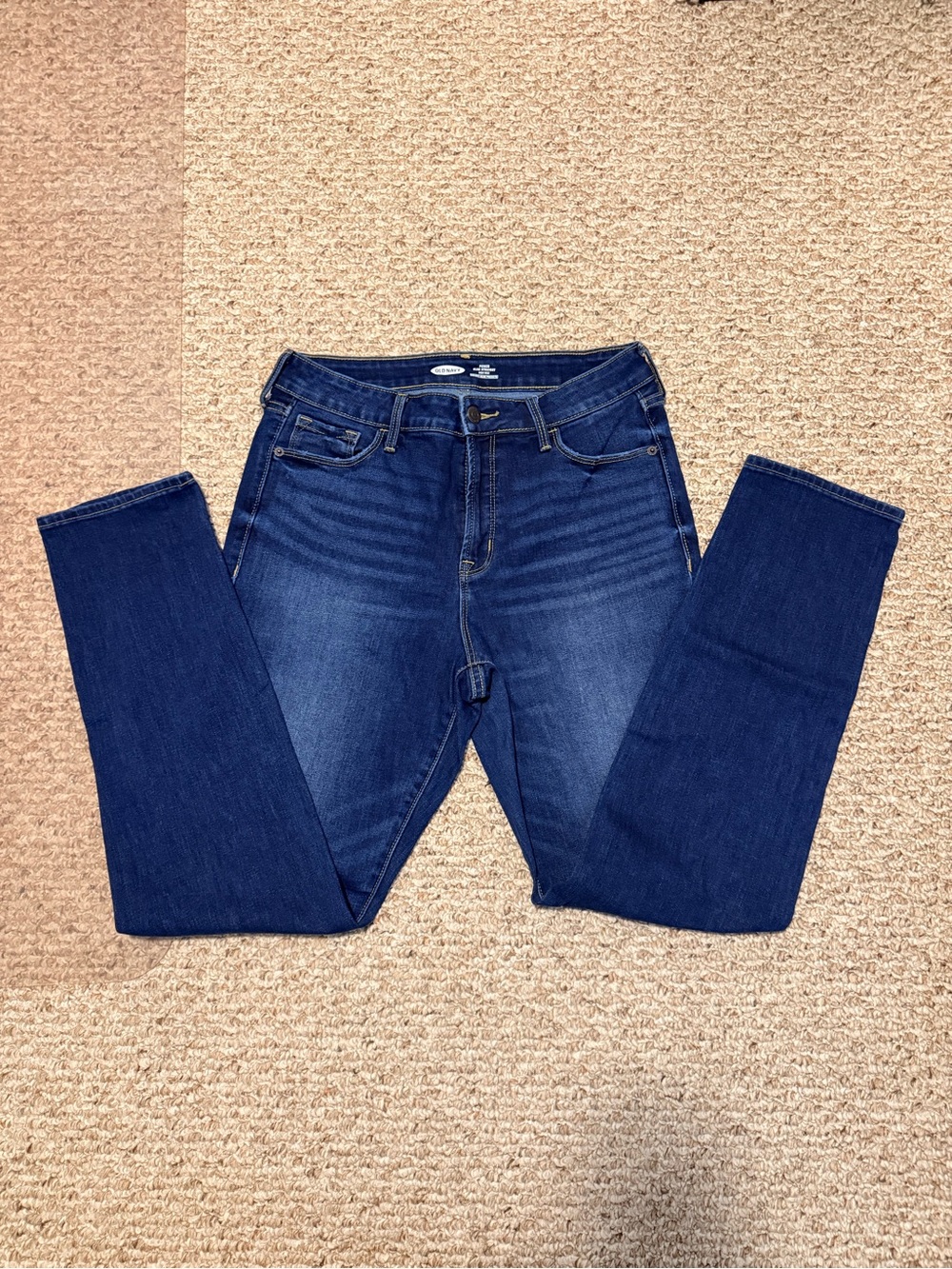 Old Navy Women's Power Slim Straight High Rise Dark Blue Stretch Jeans
